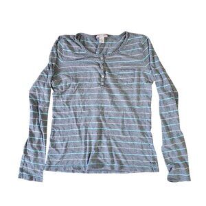 Aeropostale Gray Striped Long Sleeve Henley Top Size  XL Cotton Y2K‎ Preppy